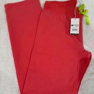 Small FIGS Hot Coral Livingston Tall Pants